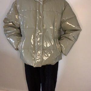 ASOS design sage green vinyl puffer coat